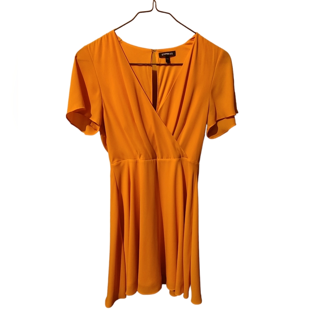 Yellow Surplice Flutter Sleeve Fit & Flare Dress by Express